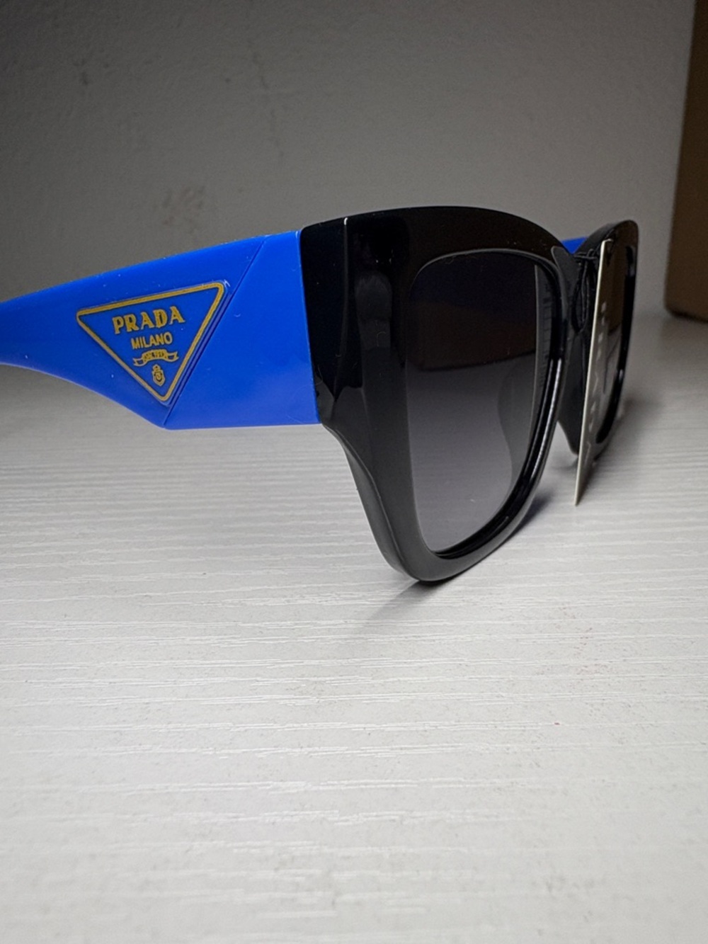 Black and Bright Blue Logo Cat-Eye Sunglasses